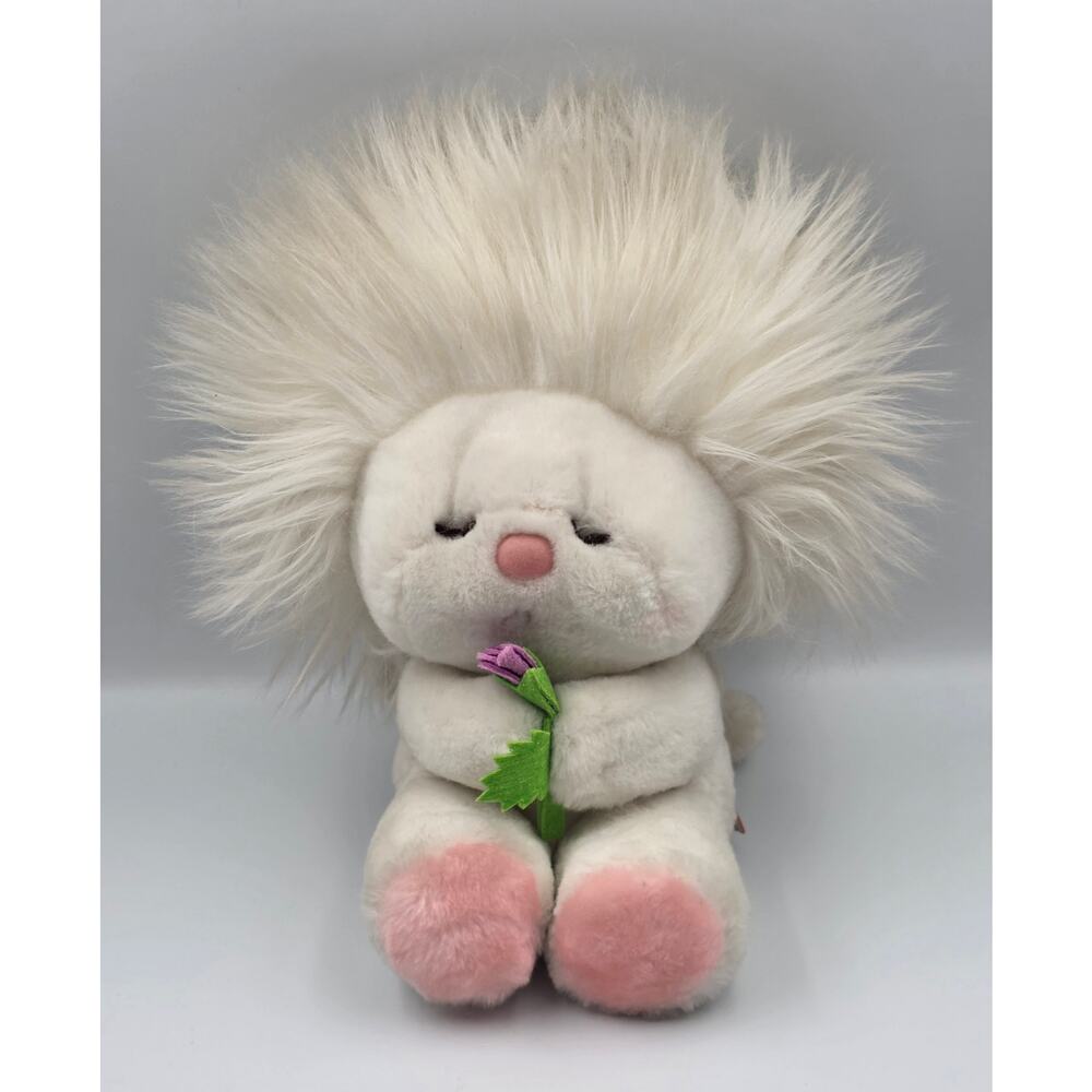 Dakin White Frou Frou Fluff Up Stuffed Animal Plush Toy w/Rose Vintage 1982